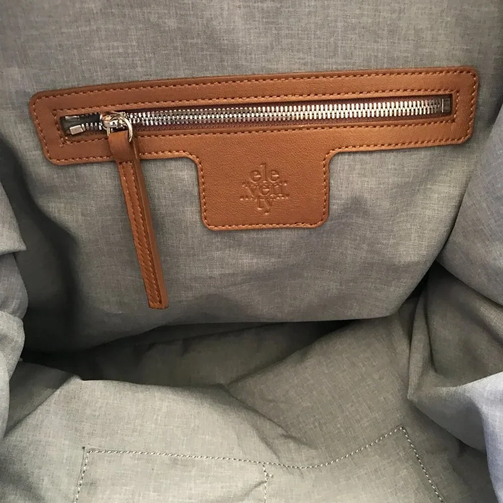Eleventy Canvas Leather Travel Tote Bag Mens Navy Blue Brown Commuter Top Zipper